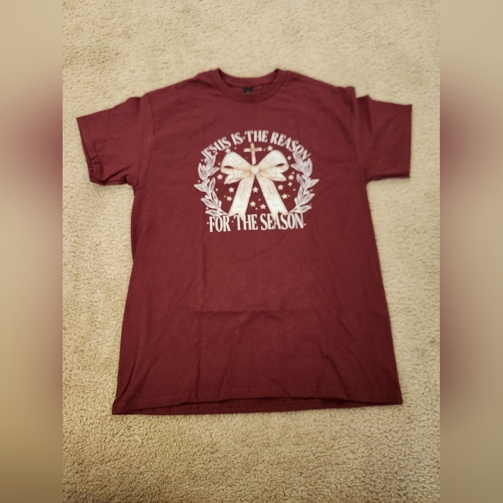 Womens Gilidan Red‎ Jesus Religous Holiday T Shirt Size M Short Sleeved #E138